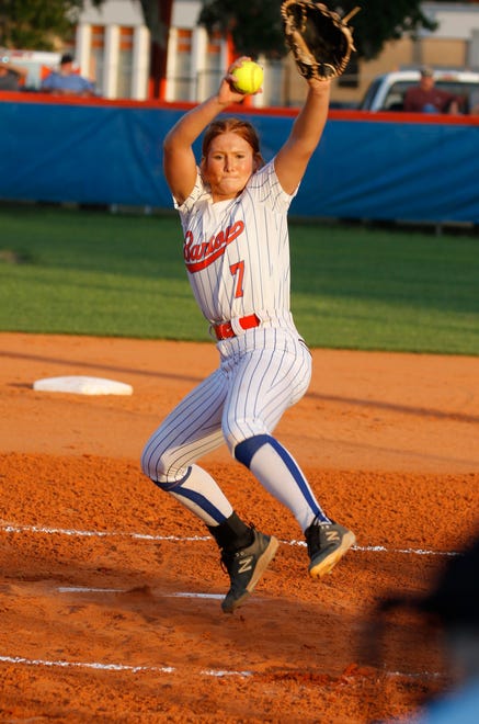 Bartow pitcher Katelynn Oxley warms up before throwing a complete game in a district win over George Jenkins on Thursday.