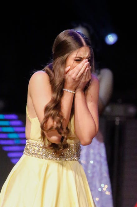 Miss St. Augustine’s Teen Ireland Harkins reacts as she's named the 2024 Miss Florida's Teen at the RP Funding Center in Lakeland on Saturday, June 29, 2024.