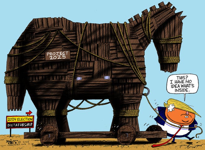 Editorial cartoon for July 28, 2024: Project 2025? Never heard of it