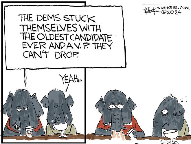 Editorial cartoon for Aug. 4, 2024: The oldest candidate ever?