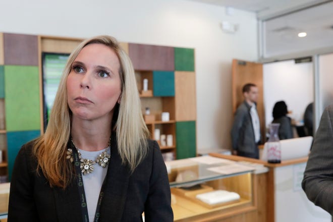 Trulieve CEO Kim Rivers talks to the press after the first sale of smokable medical marijuana at the Trulieve location on Capital Circle near Park Avenue in Tallahassee Thursday, March 21, 2019.